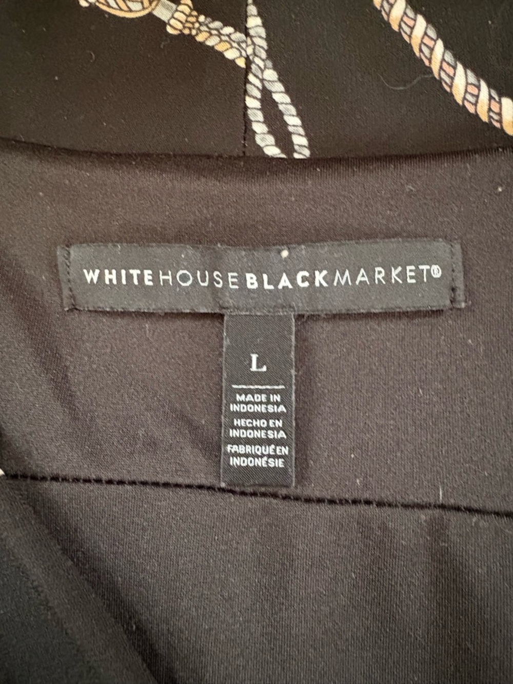 White House Black Market Black V-Neck Key & Rope Print Blouse - Picture 9 of 10